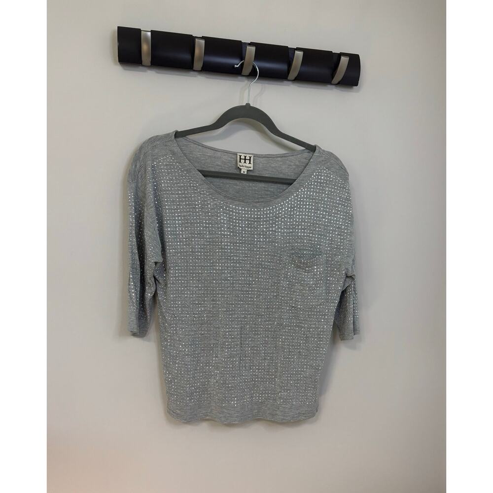 Haute Hippie modal knit gray tee with 3/4 sleeves sequins on the front, size MED
